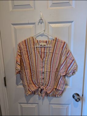 Cynthia Rowley Multicolor Striped Tie-Front Top